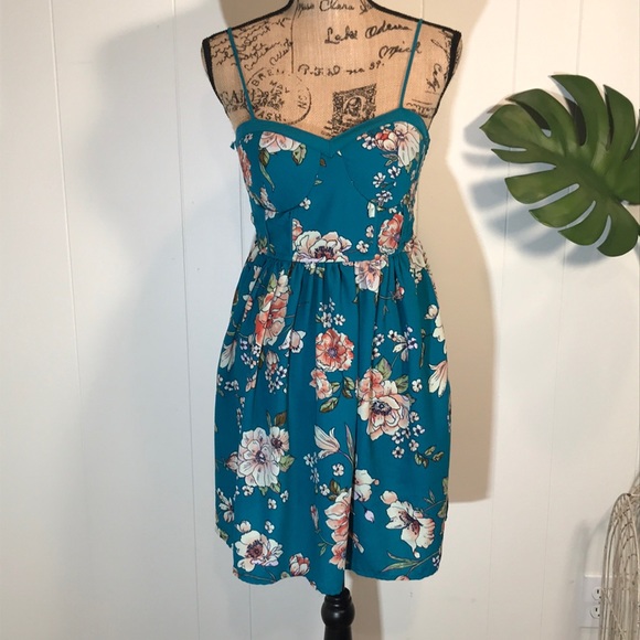Xhilaration- Fit/flare Teal Blue Floral Sundress🌺 - Picture 5 of 8